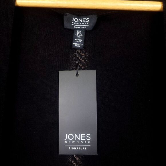NWT Jones New York Black Knit Open Front Short Sleeve Cardigan Shrug Size Large - Picture 8 of 8